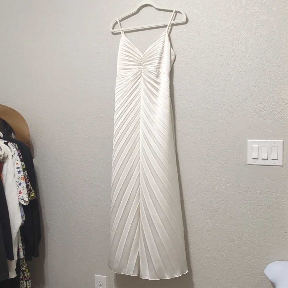 Abercrombie & Fitch Ivory Pleated Slip Maxi Dress